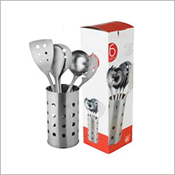 Silver 5 Pcs Kitchen Tool Set With Utensil Holder