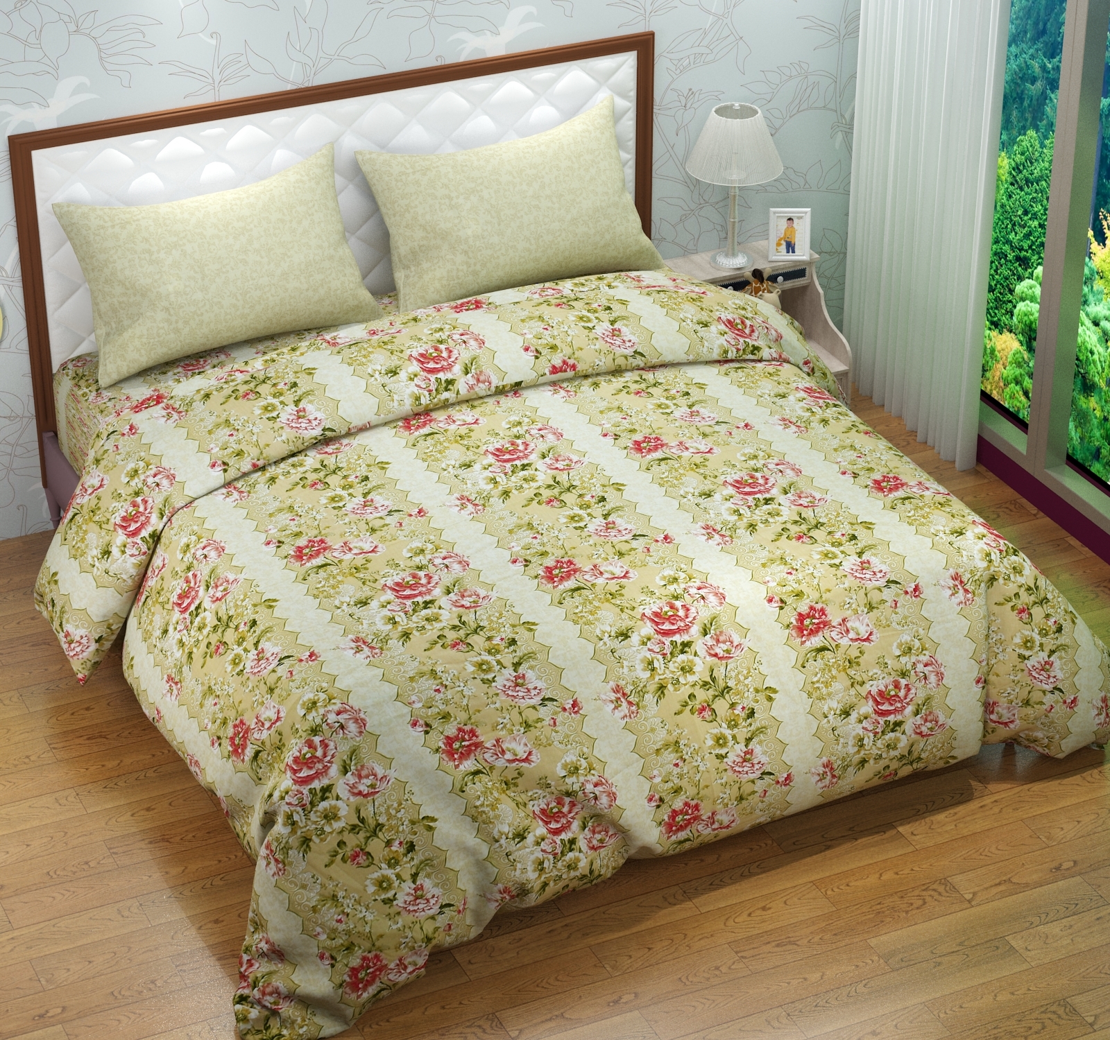 Soflene Flat 3 Pcs Bed Sheet 1 Bed Sheet  2 Pillow Cover