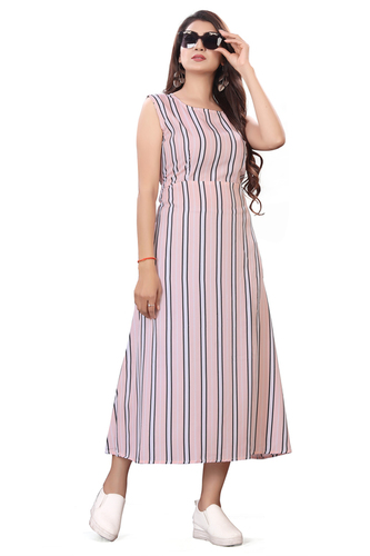 Ladies Pink Color Sleeveless Floral Dress
