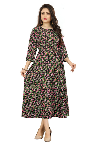 Ladies Black Color Half Sleeve Floral Kurti