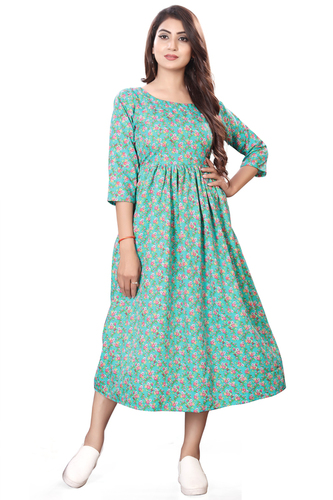 Ladies Rama Color Half Sleeve Floral Kurti