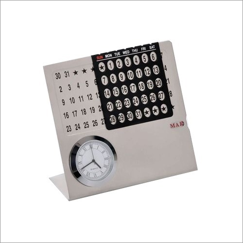 Steel Desk Calendar With Clock
