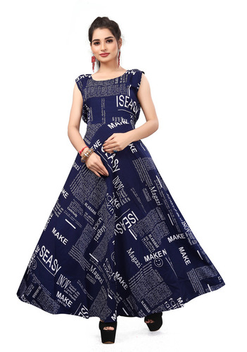 Ladies Blue Color Sleeveless Floral Dress