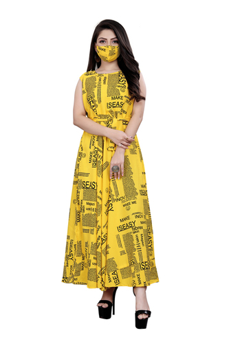 Ladies Yellow Color Sleeveless Floral Dress