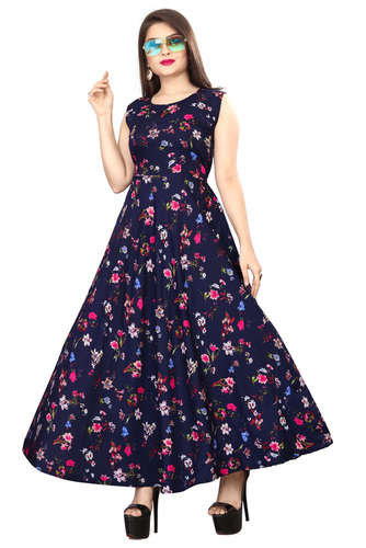 Ladies Blue Color Sleeveless Floral Dress
