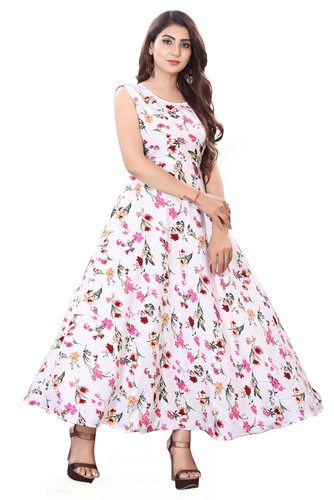 Ladies White Color Sleeveless Floral Dress