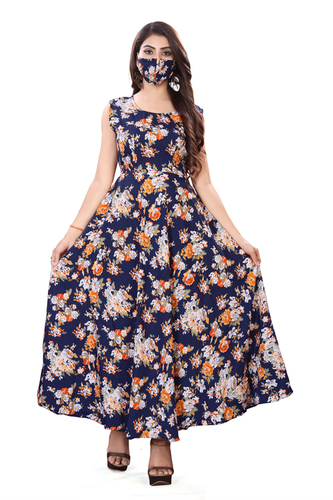 Ladies Blue color Sleeveless Floral Dress