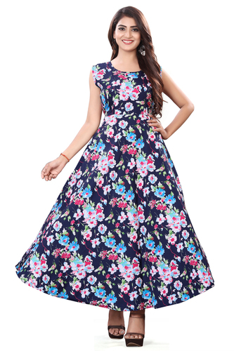 Ladies Light Blue Color Sleeveless Floral Dress