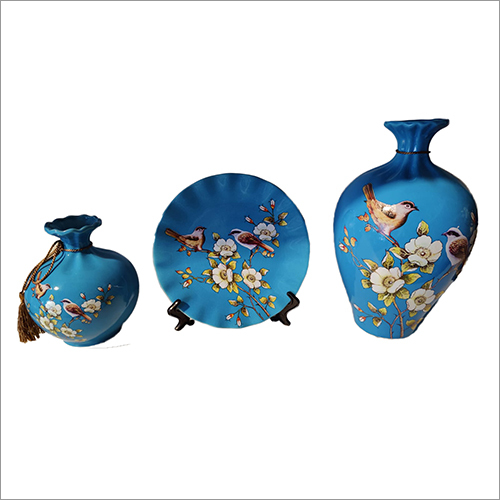 Ceramic Vase Flower Print With Deco Dish