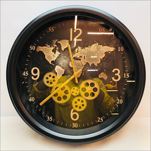 21x21Inch Round World Map Metal Gear Wall clock By CONTAINER STUDIO