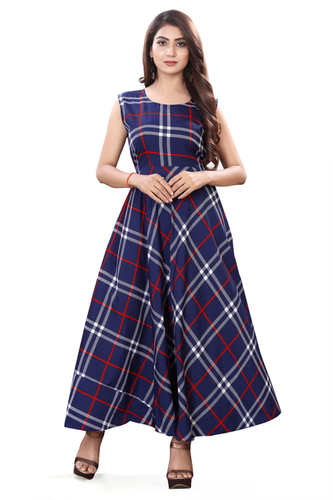 Ladies Blue Color Sleeveless Floral Dress