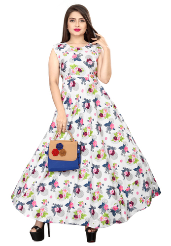 Ladies White Color Sleeveless Floral Dress