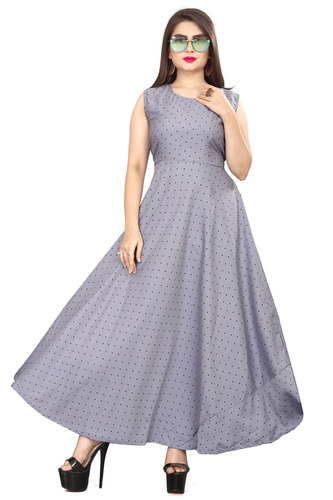 Ladies Grey Color Sleeveless Floral Dress