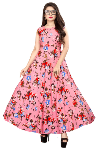 Ladies Pink Color Sleeveless Floral Dress