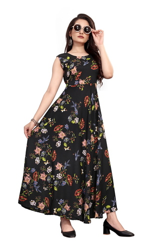 Ladies Black Color Sleeveless Floral Dress