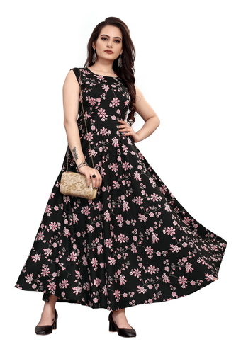 Ladies Black Color Sleeveless Floral Dress