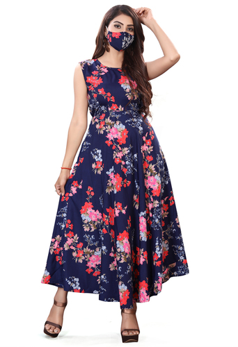 Ladies Blue Color Sleeveless Floral Dress