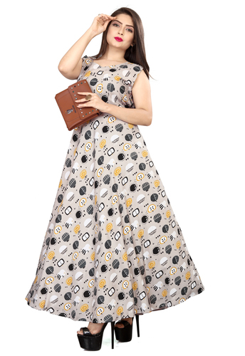 Ladies Grey Color Sleeveless Floral Dress