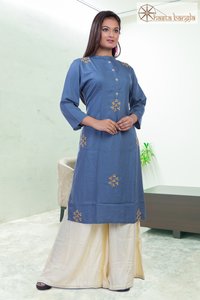 CutDana Hand Embroidery Cotton Rayon Kurti Plazo Set