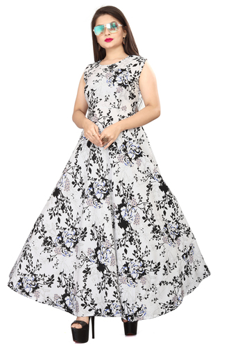 Ladies White Color Sleeveless Floral Dress