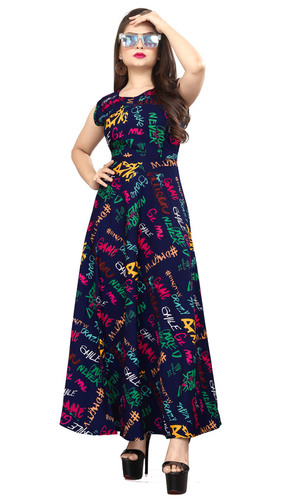 Ladies Blue Color Sleeveless Floral Dress