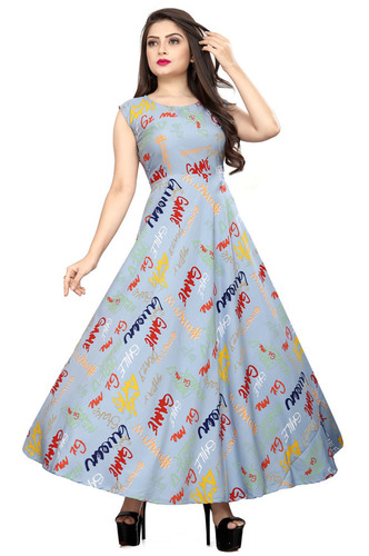 Ladies Grey Color Sleeveless Floral Dress