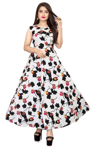 Ladies White Color Sleeveless Floral Dress