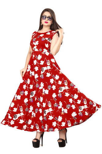 Ladies Red Color Sleeveless Floral Dress
