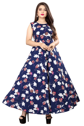 Ladies Blue Color Sleeveless Floral Dress