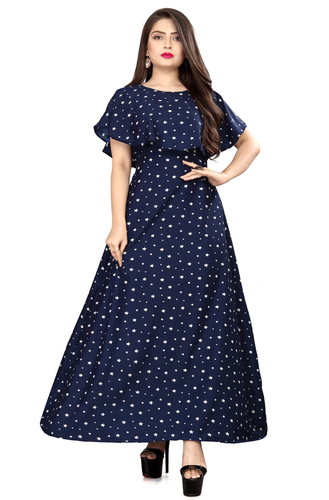 Ladies Dark Blue Color Short Sleeve Floral Dress