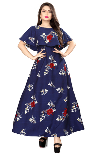 Ladies Blue Color Short Sleeve Floral Dress