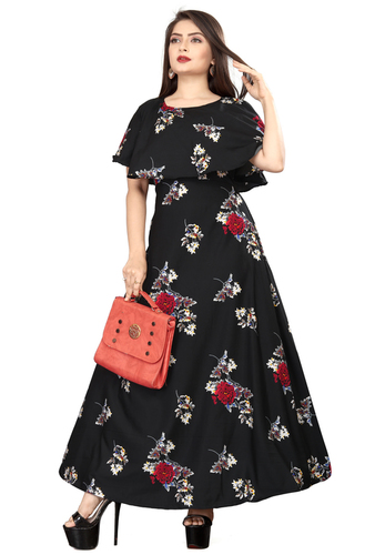 Ladies Black Color Sleeveless Floral Dress