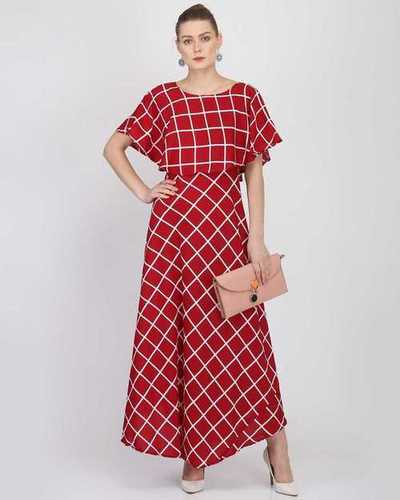 Ladies Maroon Color Short Sleeve Floral Dress
