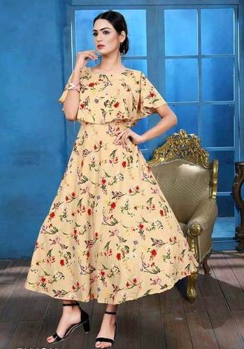 Ladies Chiku Color Short Sleeve Floral Dress