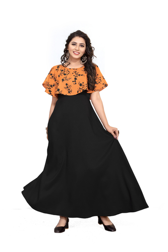 Ladies Orange Color Short Sleeve Floral Dress