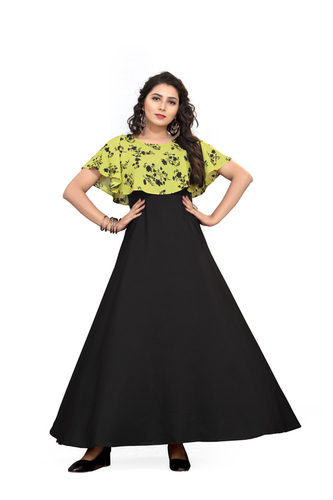Ladies Green Color Short Sleeve Floral Dress