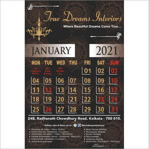 Calendar Printing Services By ADNAN PRINTERS AND TRADERS