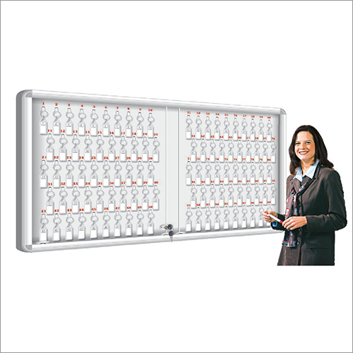 Glass And Steel Back Key Cabinet With Sliding Cover