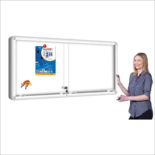 Magnetic White Notice Borad With Sliding Glass Cover