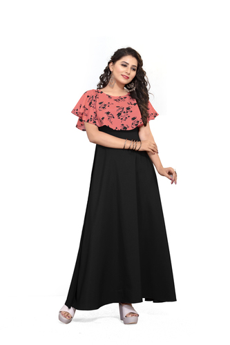 Ladies Peach Color Short Sleeve Floral Dress