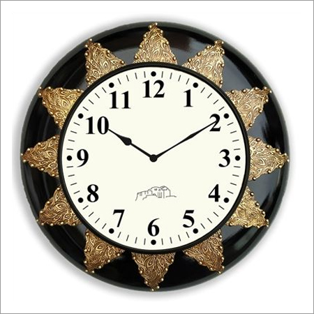 Black And Golden Wooden Round Metal Wall Clock