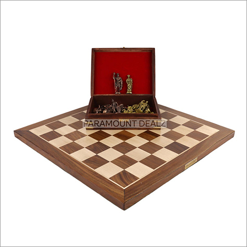 21 Inch Brass Handmade  Wooden Chess Board with Brass Chess Set