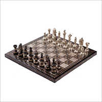 Brass Metal Shiny Silver And Black Color Luxury Chess Pieces and Board Combo Set