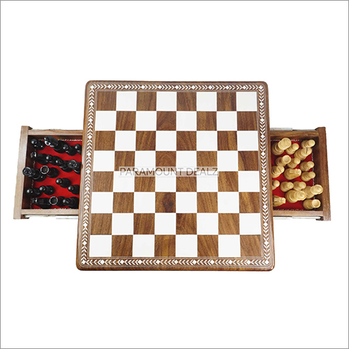 Handmade Folding Inlay Wooden Mosaic Game Board Set With Drawer