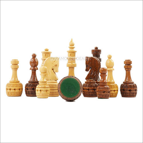 Wooden Chess Pieces with Velvet Carry Pouch and Sheesham