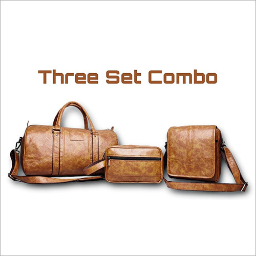 Mens Brown Leather Travel Combo Bag Set of 3