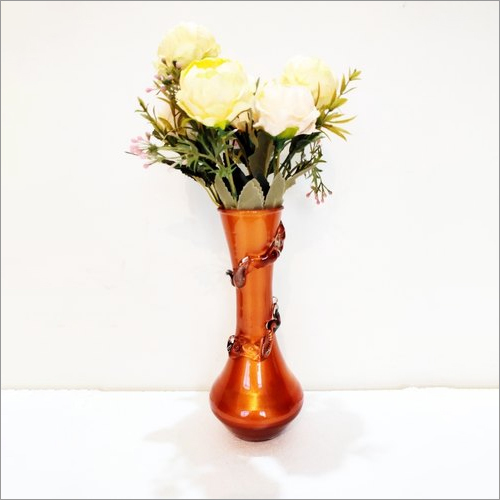 Orange Glass Flower Vase By SIDDHI VINAYAK KANCH DECORATERS