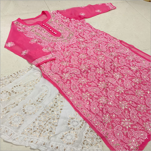 Buy one amore Embroided Lucknowi Chikankari Straight Cotton Kurta SetKurti  Set for Women Blue at Amazonin
