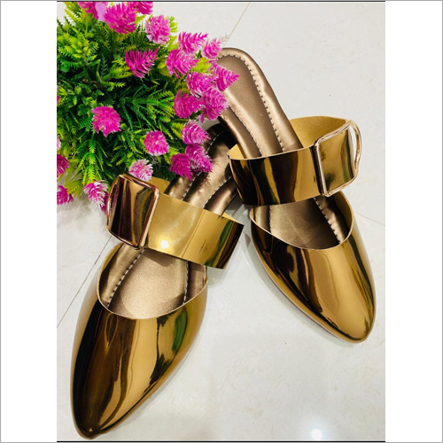 Golden Casual Mules With Strap