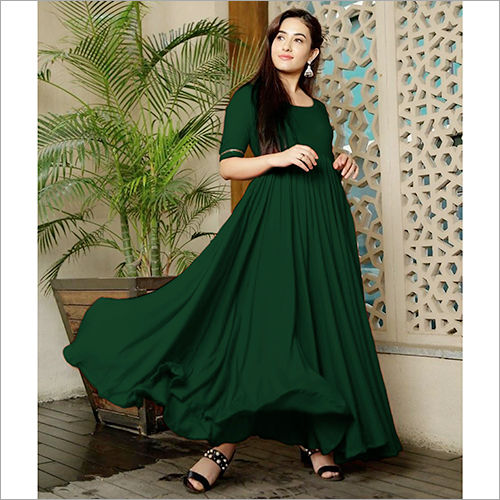 Buy Dark Green Thread Embroidered Net Party Wear Gown With Dupatta Online  from EthnicPlus for 1449